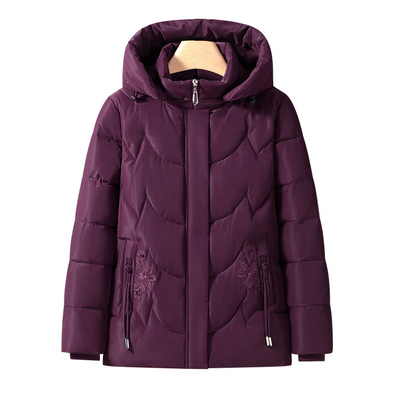 Women’s Hooded Puffer Jacket with Embroidered Pockets