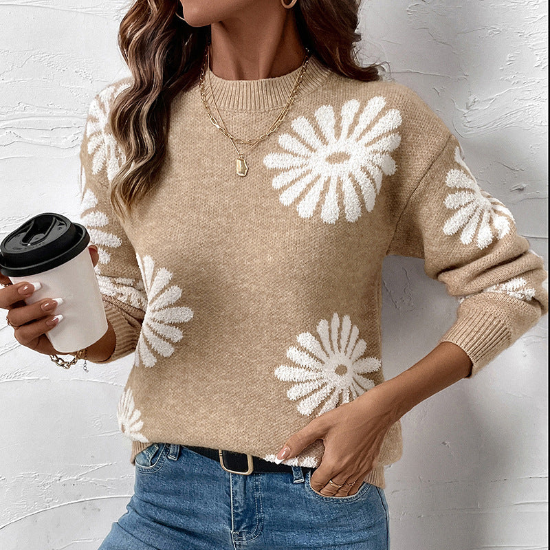 Pull fleuri en maille pour femme
