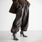 Women's Faux Leather Balloon Leg Trousers