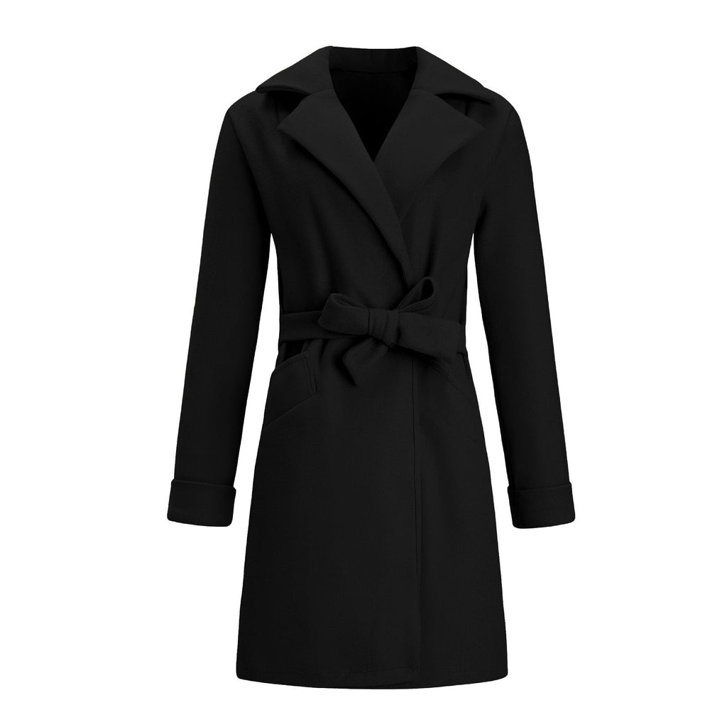 Women's Long Wool-Blend Coat with Tie Belt
