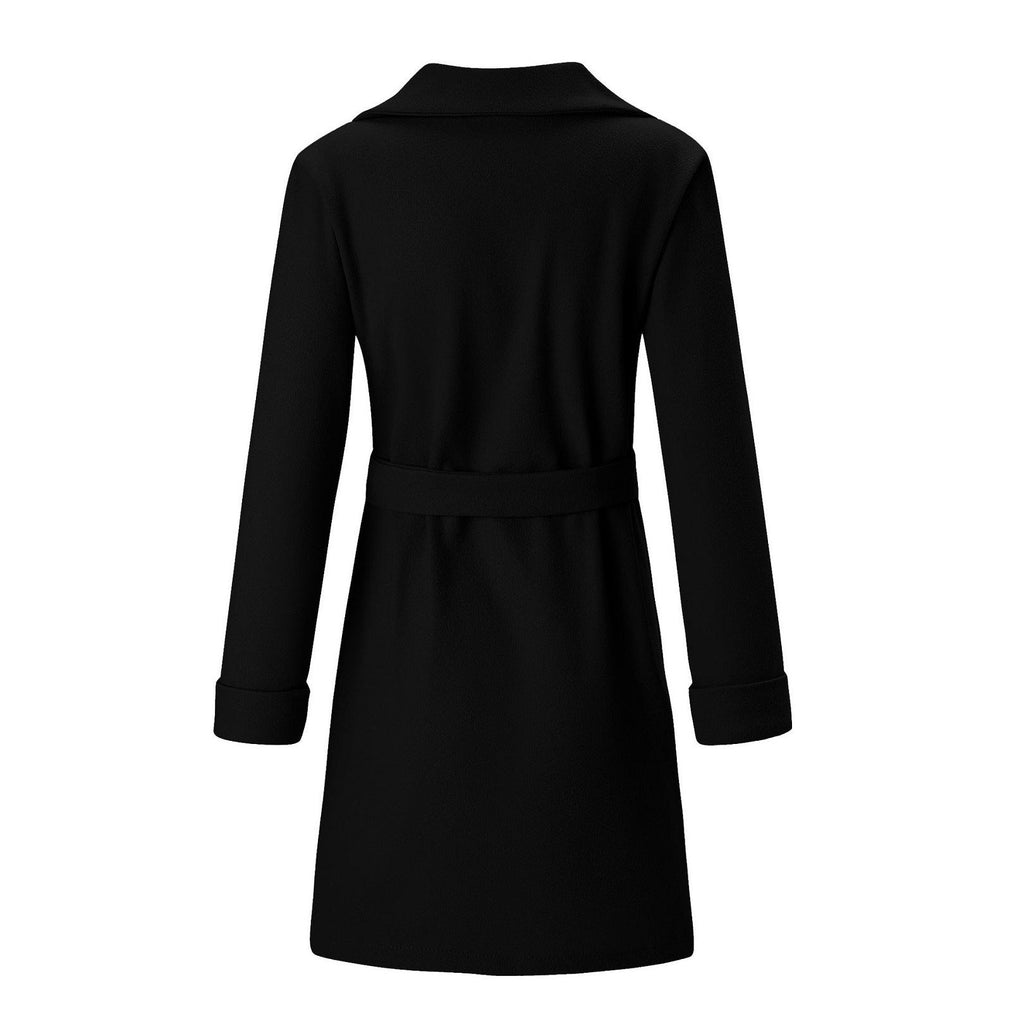 Women's Long Wool-Blend Coat with Tie Belt