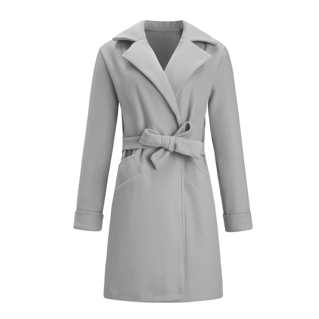 Women's Long Wool-Blend Coat with Tie Belt