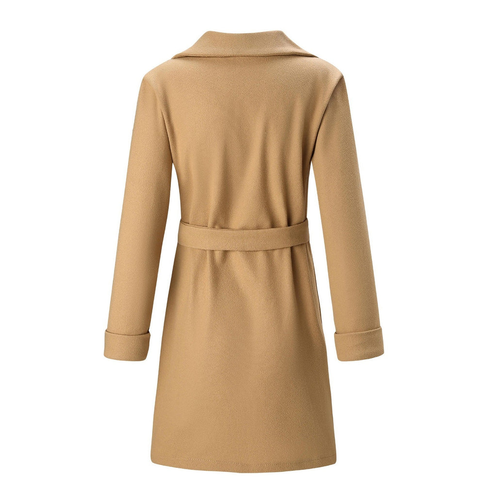 Women's Long Wool-Blend Coat with Tie Belt