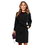 Women's Long Wool-Blend Coat with Tie Belt