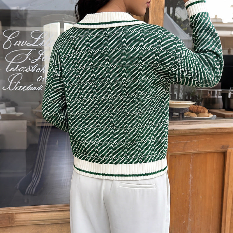 Pull tricoté à motifs pour femme avec col chemise