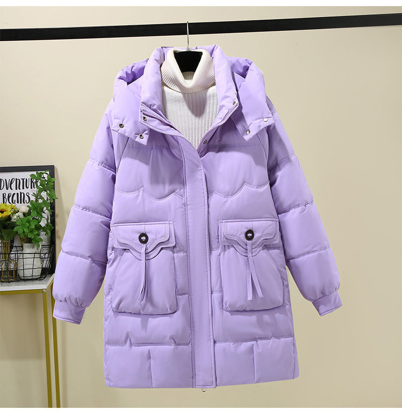 Doudoune longue à capuche pour femme, avec poches