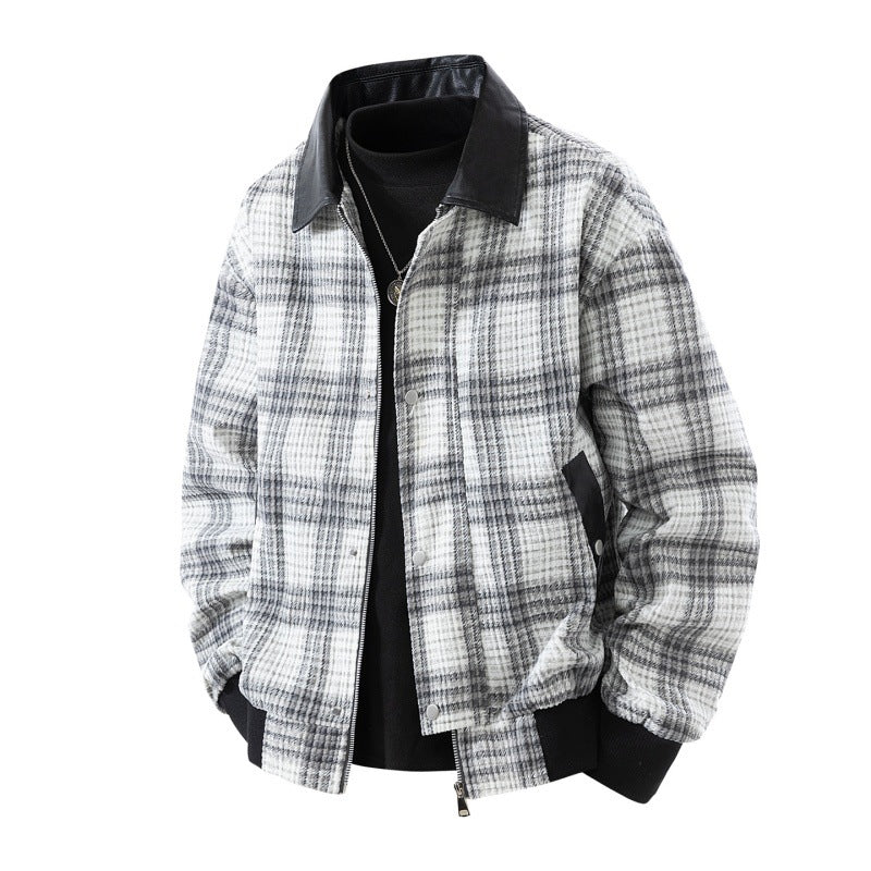 Blouson bomber pour homme à carreaux avec col contrastant