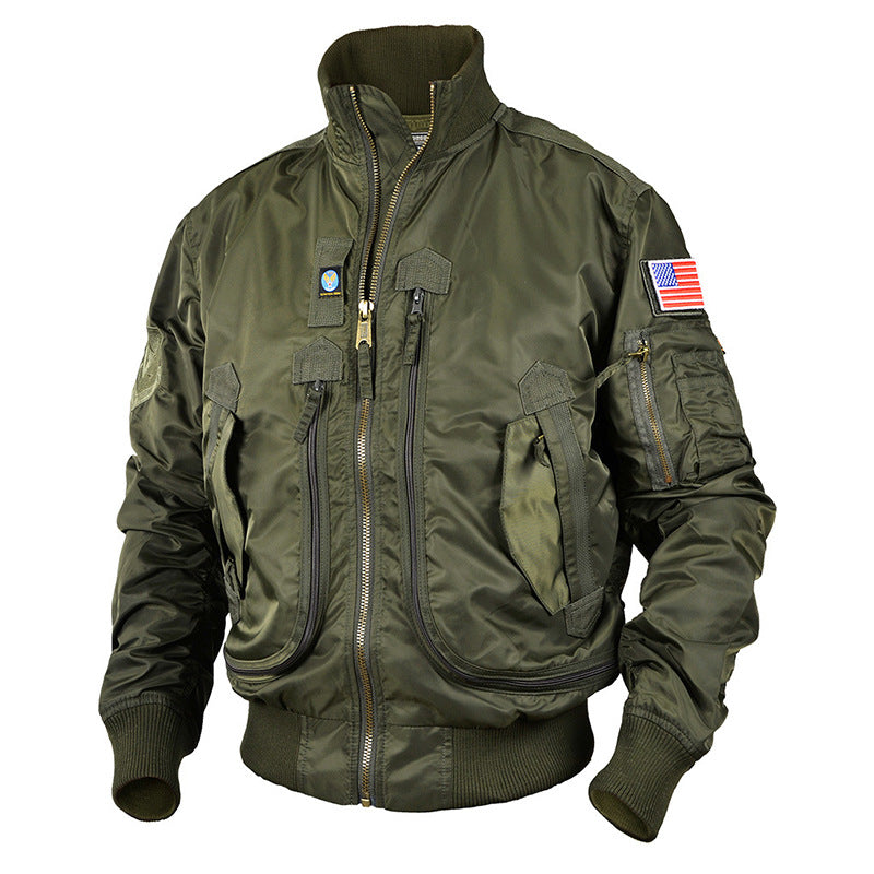 Men’s Multi-Pocket Bomber Jacket with Stand Collar