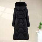 Women’s Long Quilted Puffer Coat with Faux Fur Hood