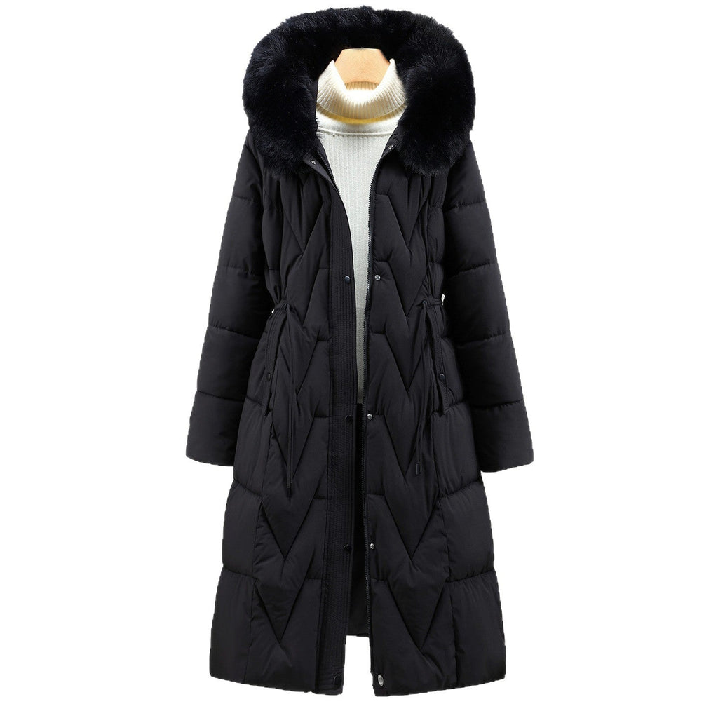Manteau matelassé long pour femme, rembourré, avec capuche en fausse fourrure