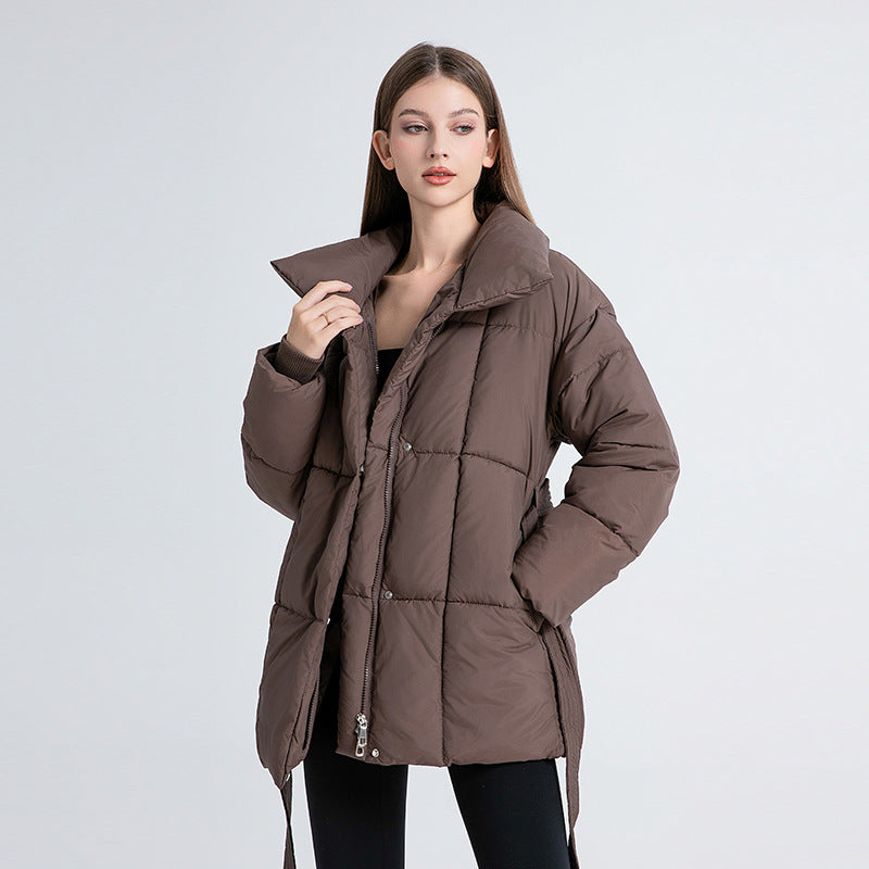 Doudoune pour femme ceinturée à col montant