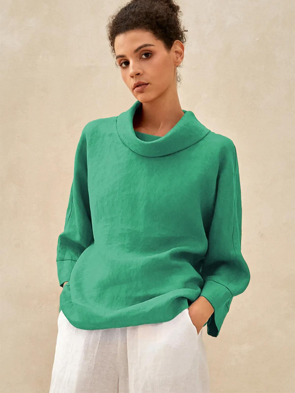 Women's Linen Cowl Neck Relaxed Fit Top