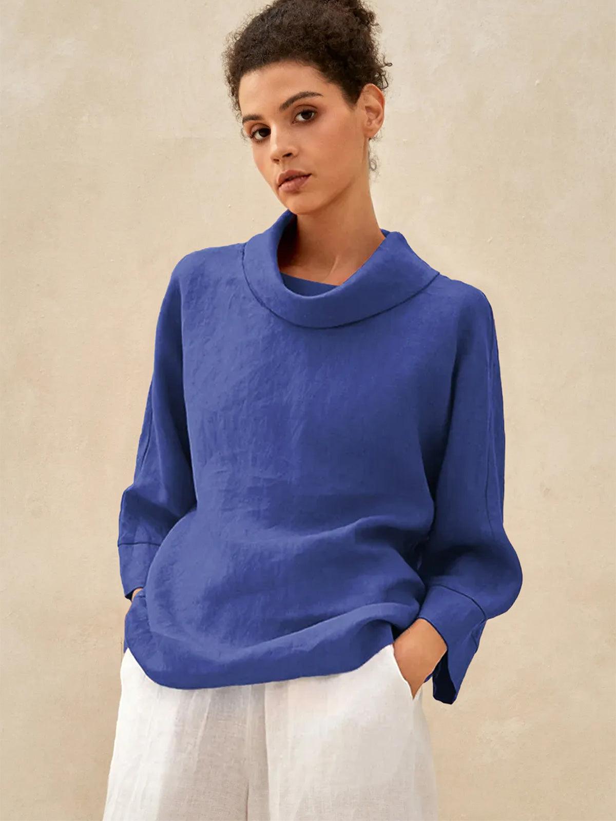 Top pour femme en lin à col bénitier et coupe décontractée