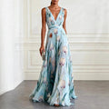Women's Floral V-Neck Chiffon Maxi Dress