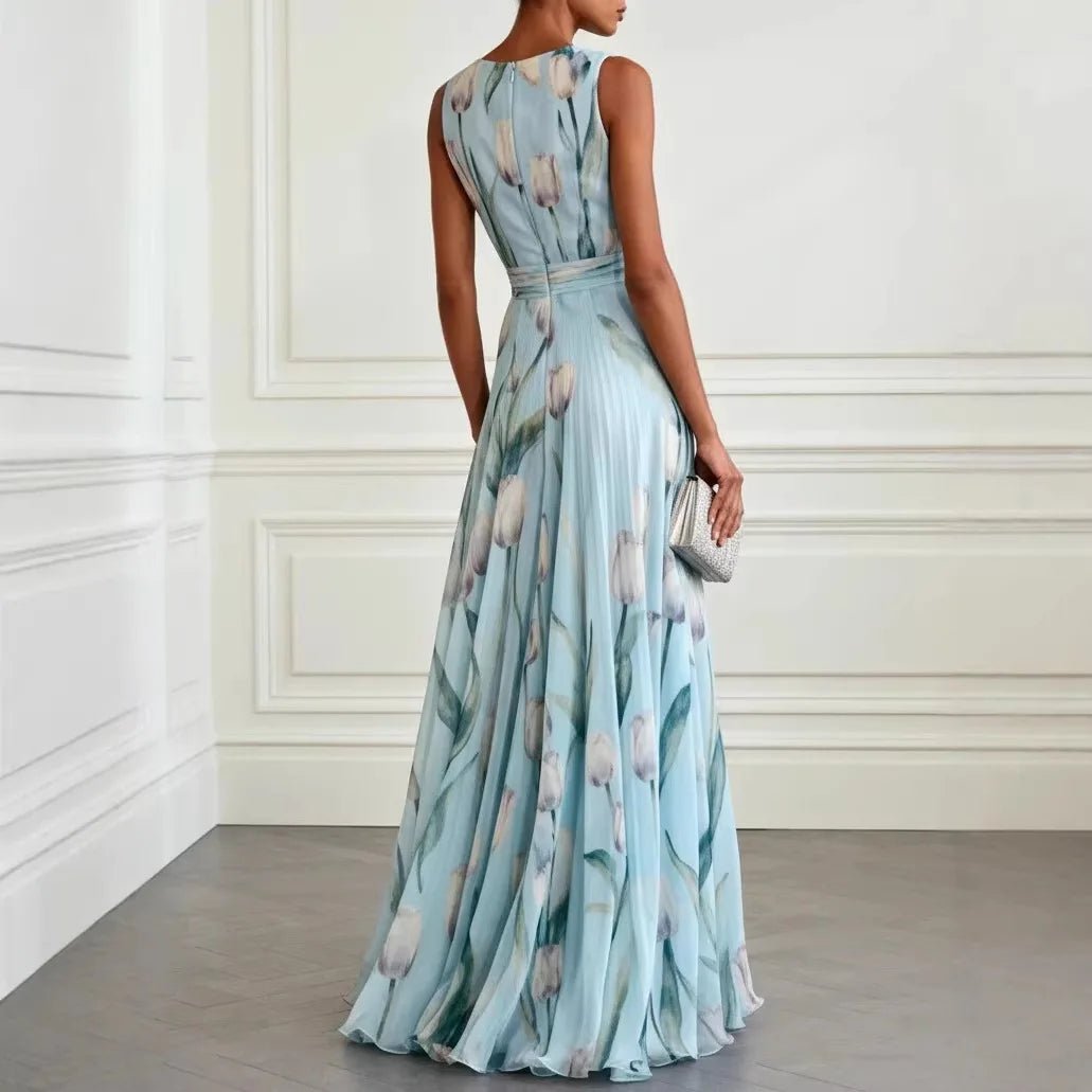 Women's Floral V-Neck Chiffon Maxi Dress