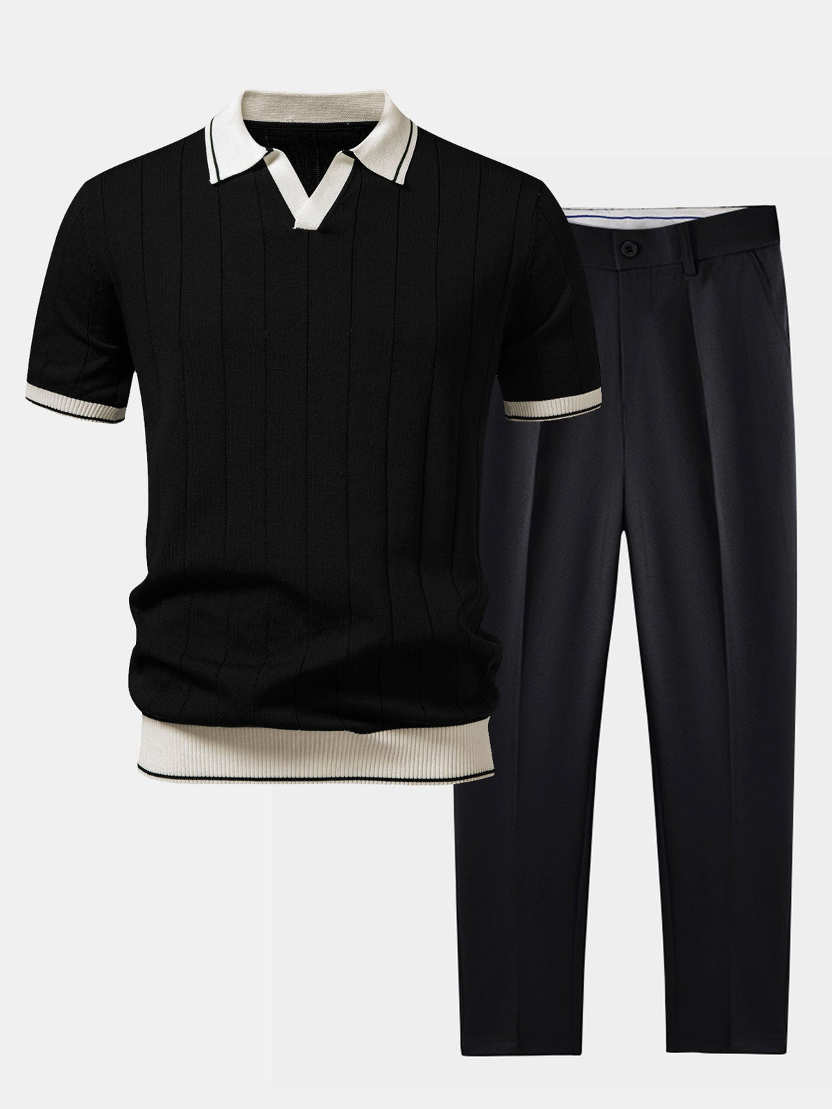 Ensemble coordonné pour homme avec polo en maille côtelée et pantalon fuselé