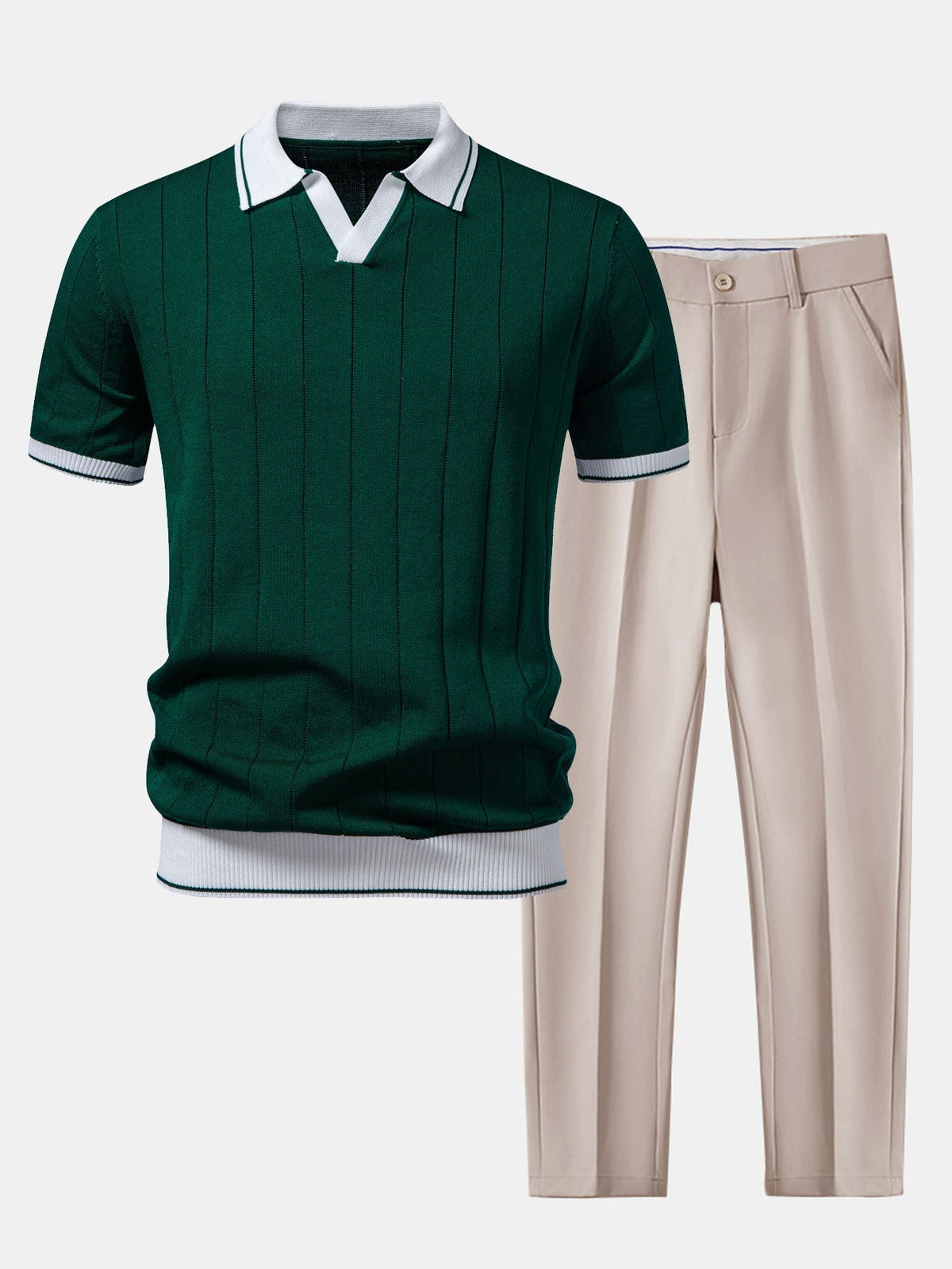 Ensemble coordonné pour homme avec polo en maille côtelée et pantalon fuselé