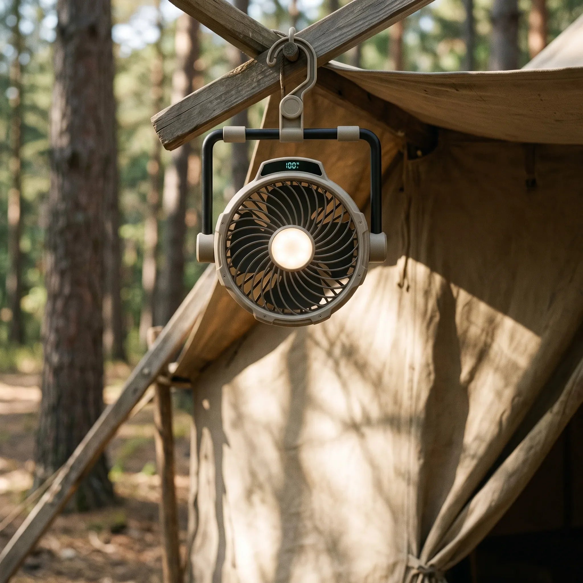 Portable Camping Fan with ABS Housing & LED Light for Summer Outdoor Use