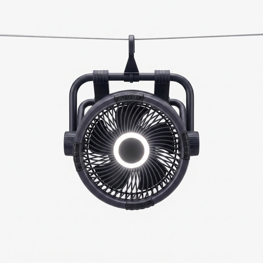 Portable Camping Fan with ABS Housing & LED Light for Summer Outdoor Use
