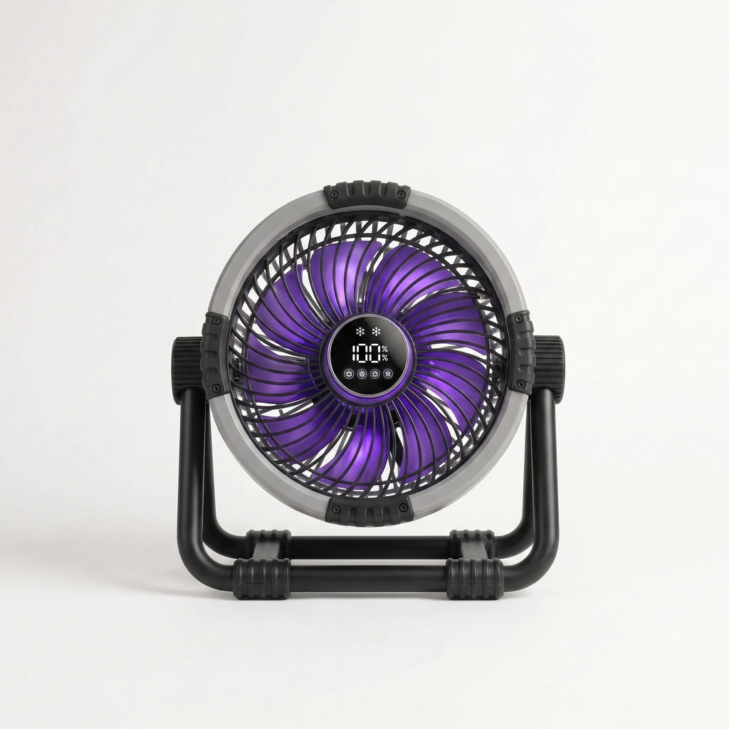 Portable Camping Fan with ABS Housing & LED Light for Summer Outdoor Use