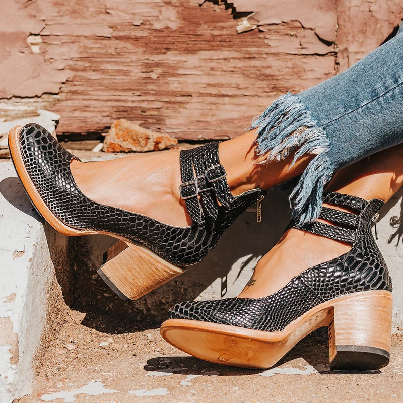 Women's Leather Block Heel Shoes for Autumn