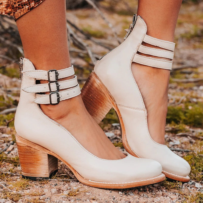 Women's Leather Block Heel Shoes for Autumn