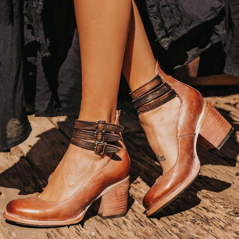 Women's Leather Block Heel Shoes for Autumn