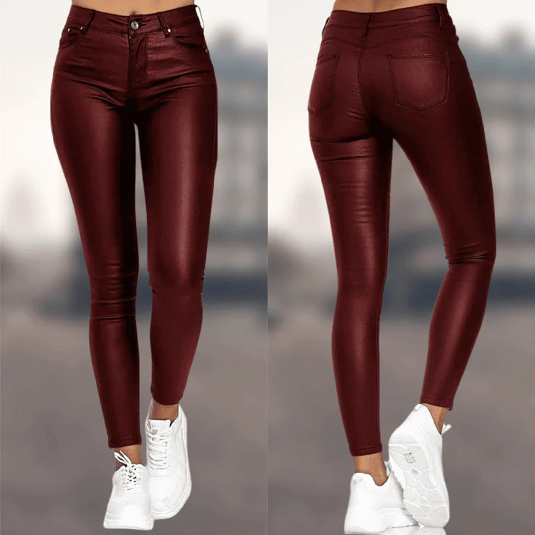 Pantalon skinny taille haute en similicuir pour femme