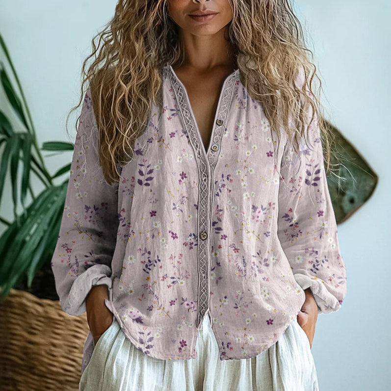 Blouse décontractée boutonnée à imprimé floral pour femme