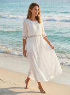 3/4 Sleeve Midi Dress with Crochet Trim