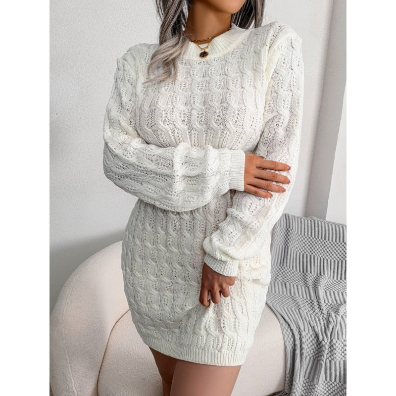 Robe courte en maille torsadée pour femme, à taille marquée