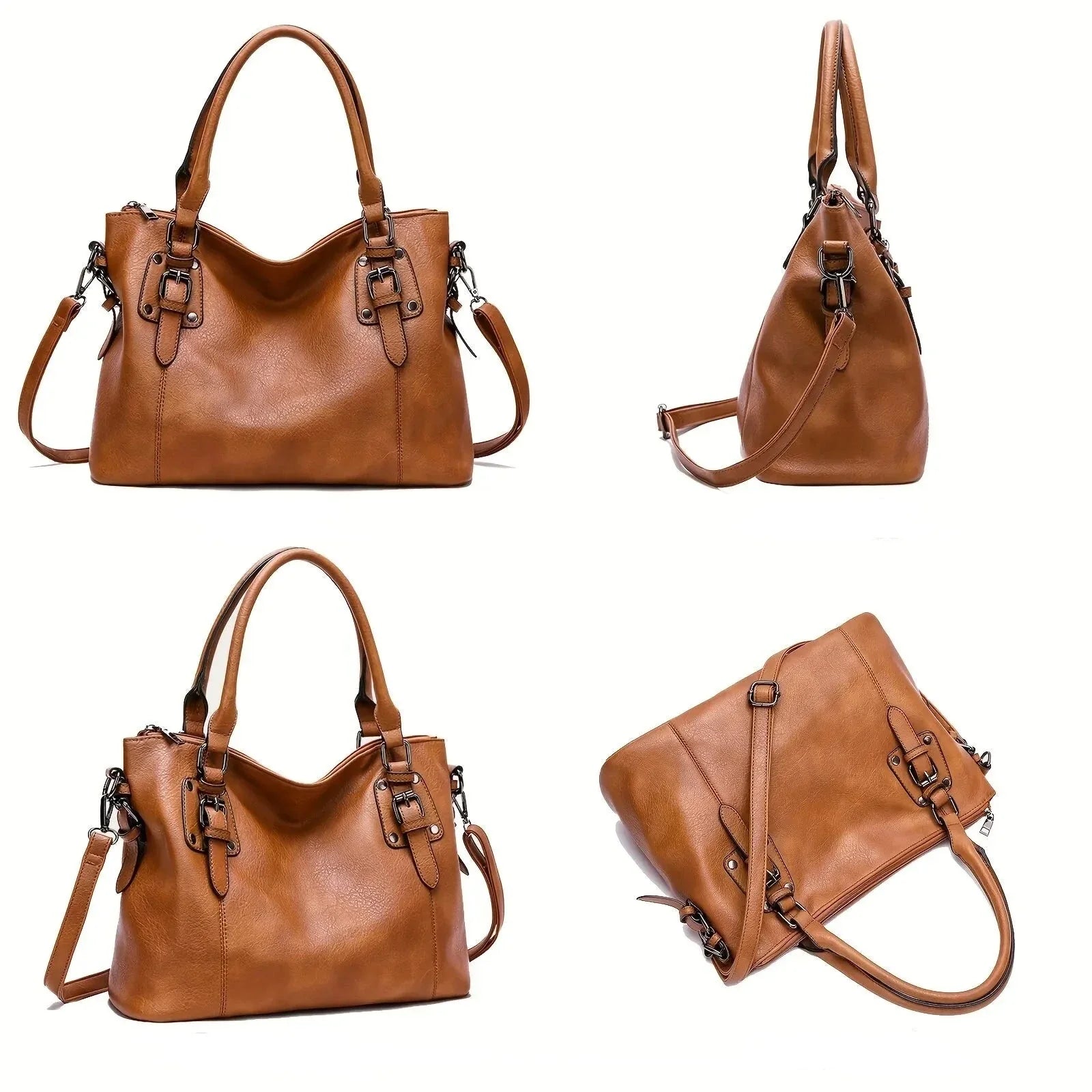 Women's Tote Bag in PU Leather with Crossbody Strap for Autumn Everyday Use