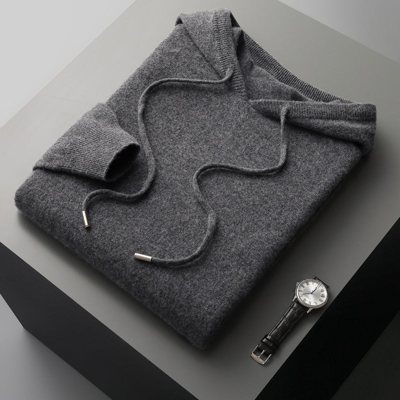 Sweat à capuche pour homme en laine mérinos | pull doux à enfiler