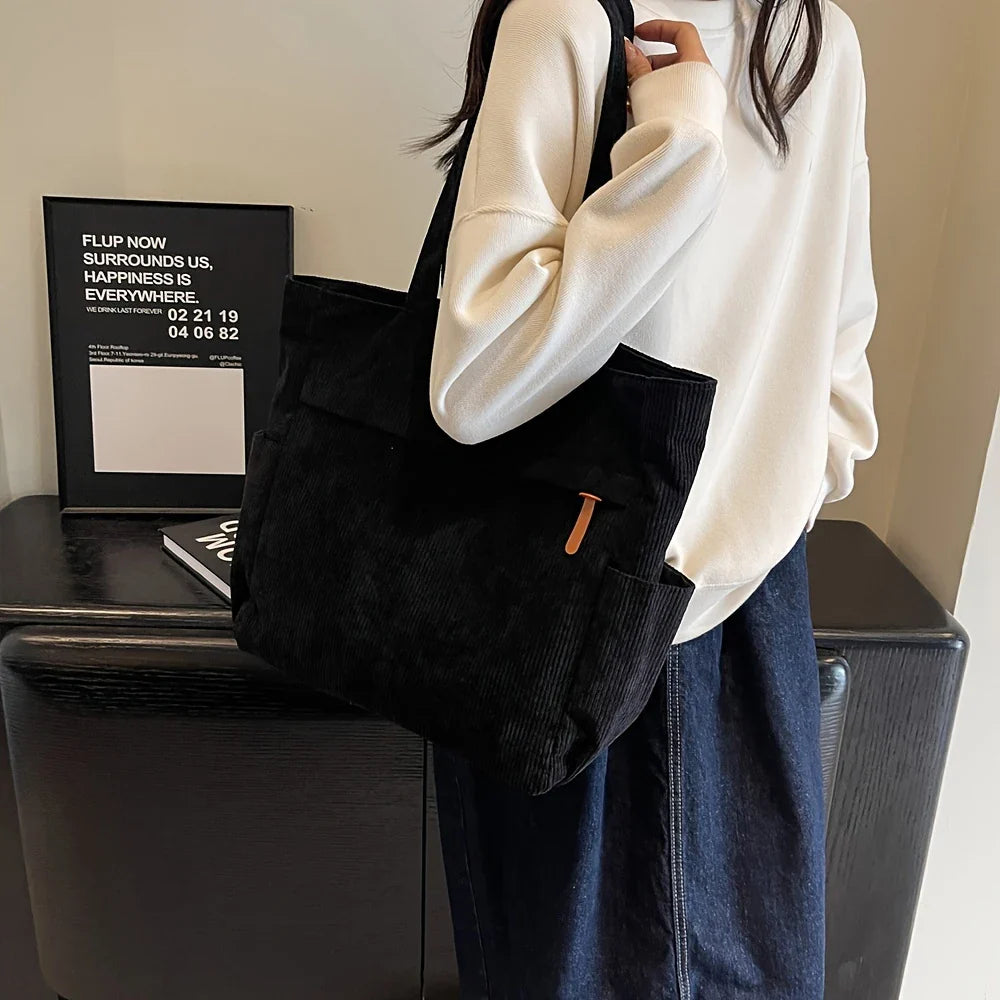 Women's Tote Bag in Corduroy for Autumn Work & Everyday Use