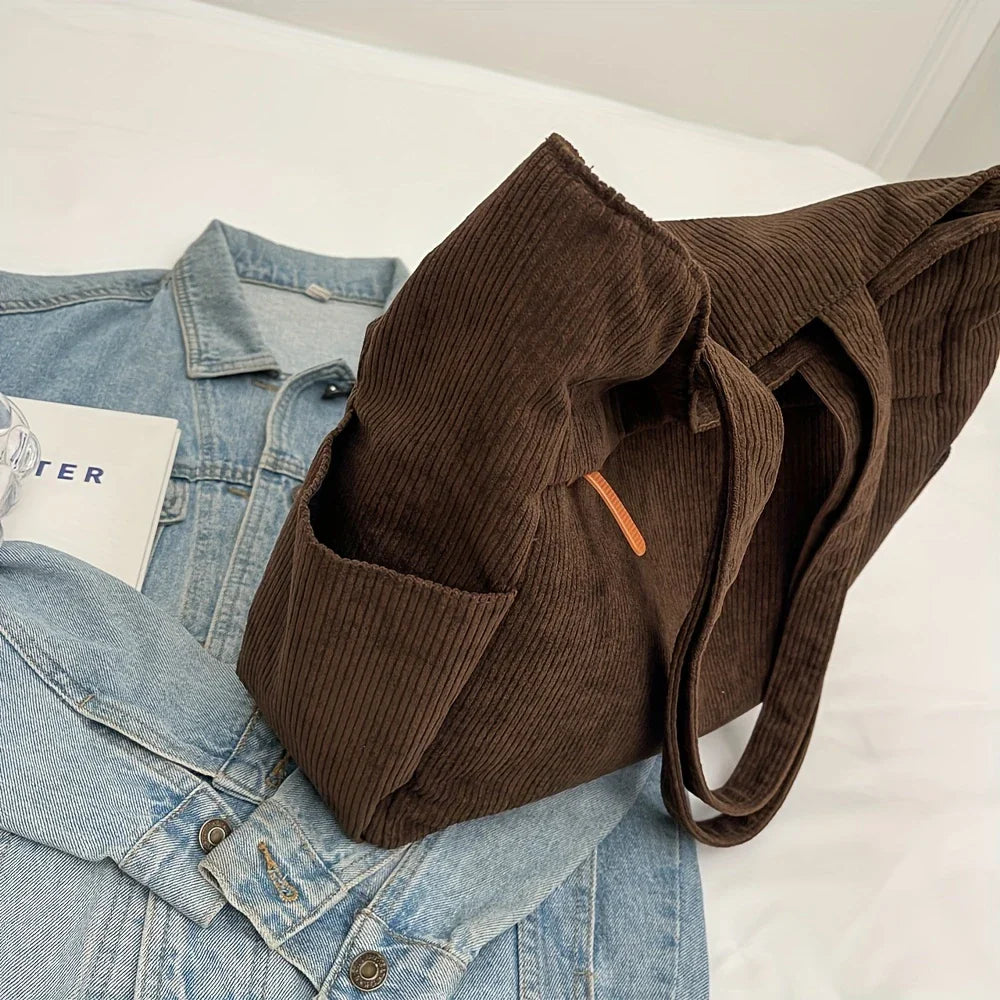 Women's Tote Bag in Corduroy for Autumn Work & Everyday Use