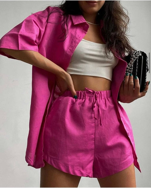 Ensemble coordonné chemise oversize et short pour femme