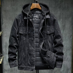 Veste en jean noire à capuche pour homme | Manteau d’hiver doublé en polaire