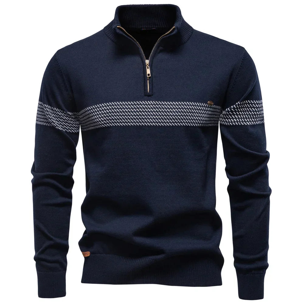 Pull en maille homme à demi-fermeture éclair | Pull à détails côtelés