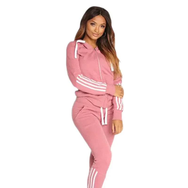 Ensemble de survêtement pour femme à capuche zippée avec pantalon de jogging