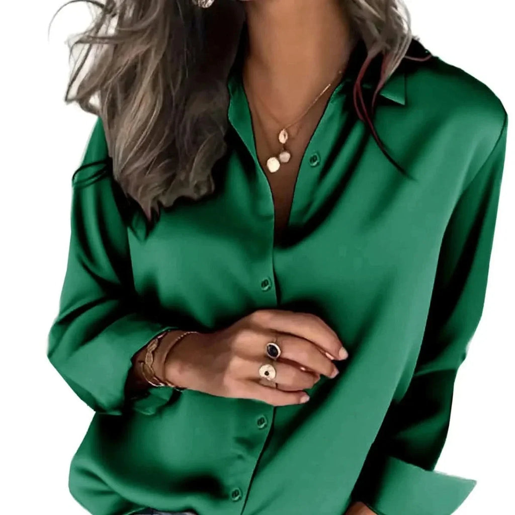 Women's Satin Button-Through Long Sleeve Blouse