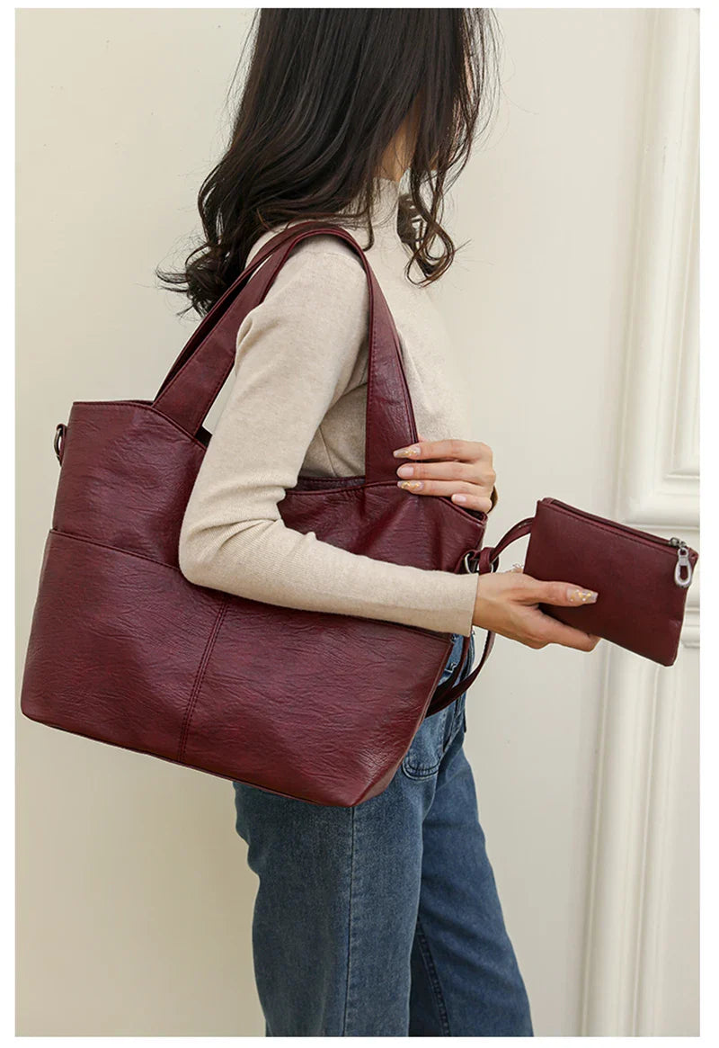 Women's Tote Bag in PU Leather with Crossbody Strap for Autumn Everyday Use