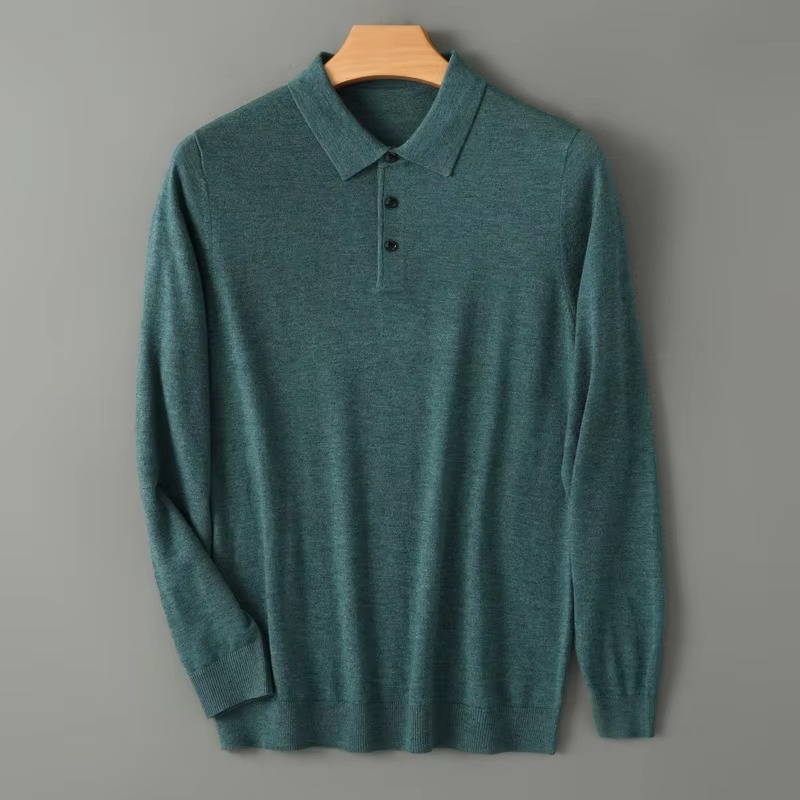 Męski sweter z wełny merynosów z kołnierzykiem polo