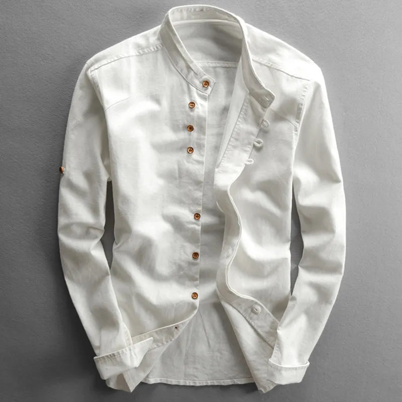 Chemise à manches longues et col mao pour homme