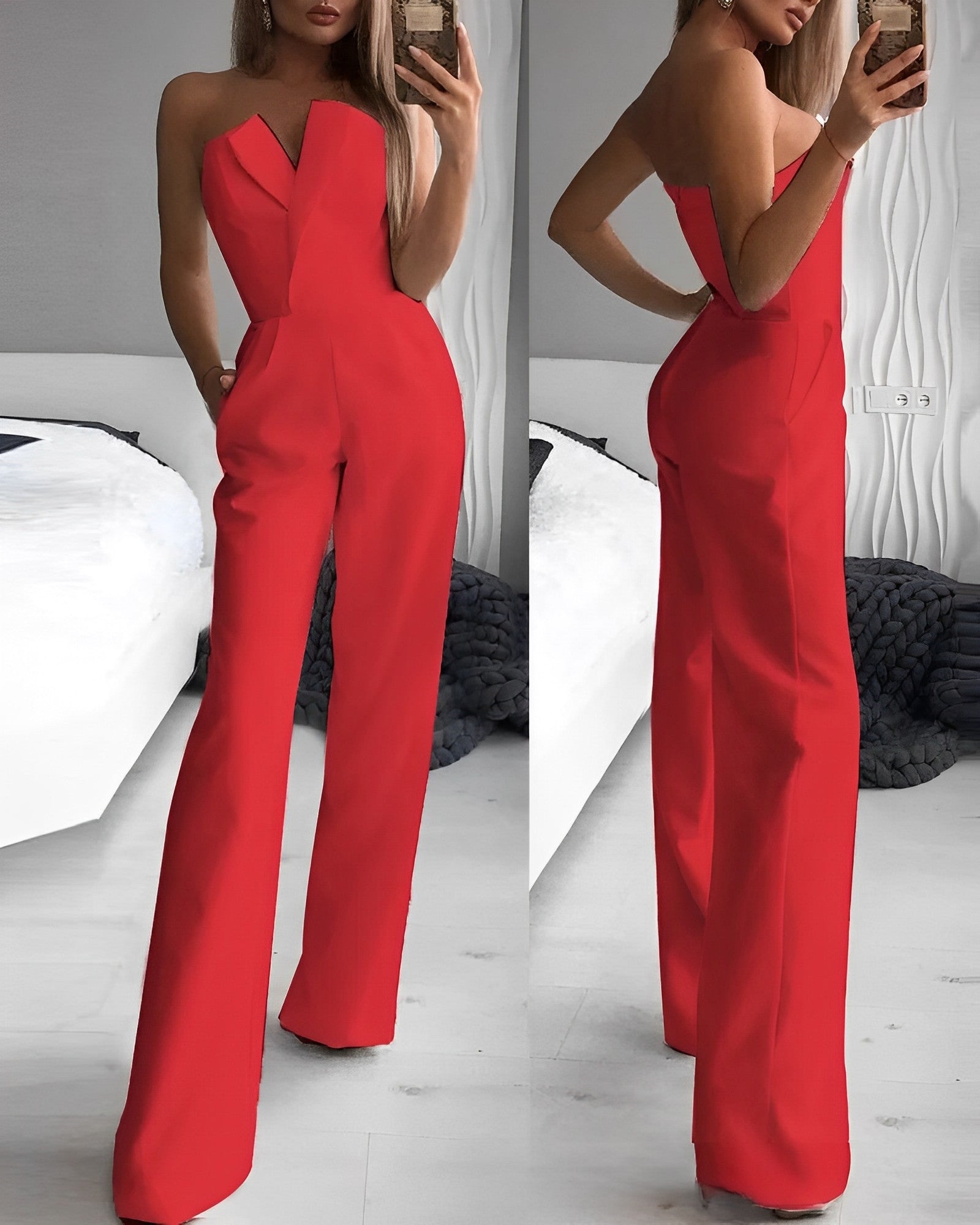 Combinaison pantalon large sans bretelles pour femme