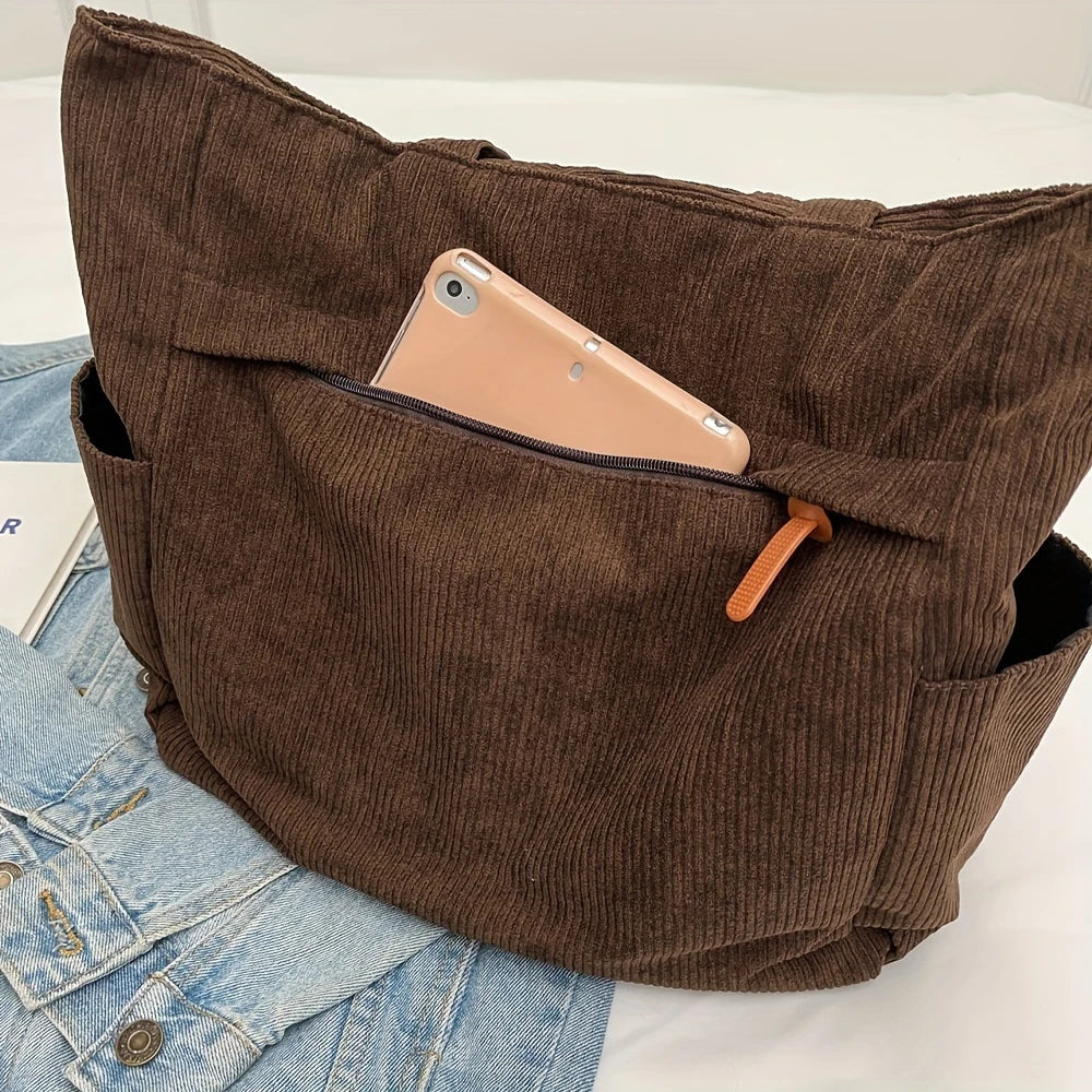 Women's Tote Bag in Corduroy for Autumn Work & Everyday Use