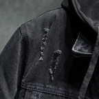 Veste en jean noire à capuche pour homme | Manteau d’hiver doublé en polaire