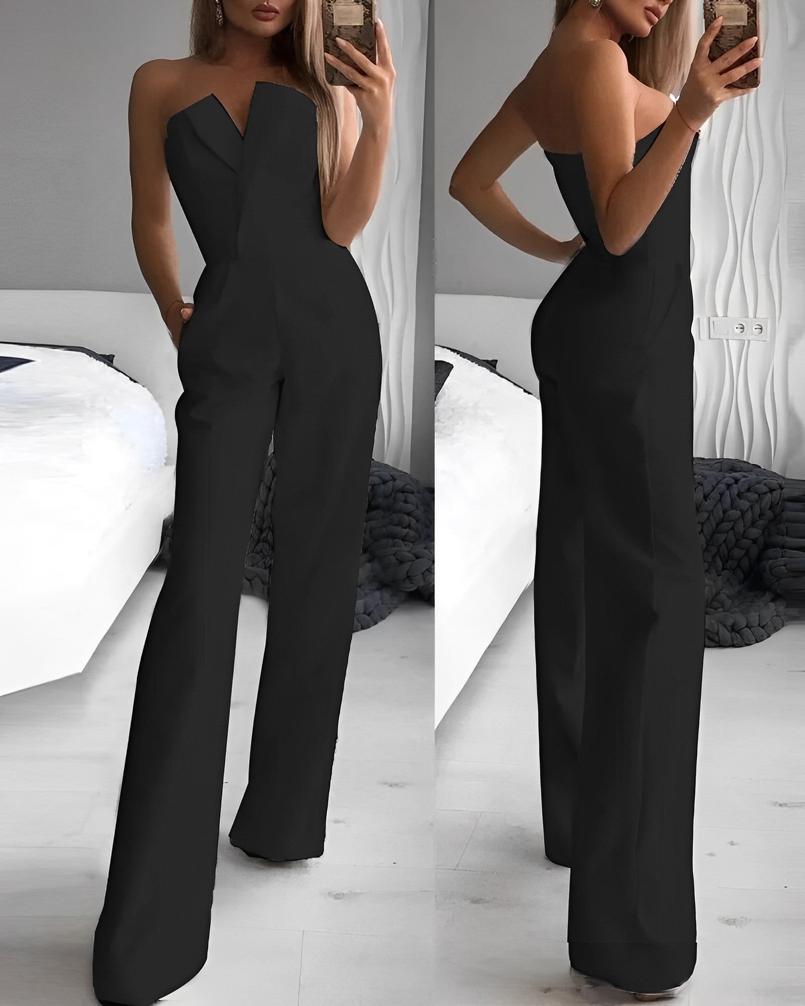 Women's Strapless Wide Leg Jumpsuit