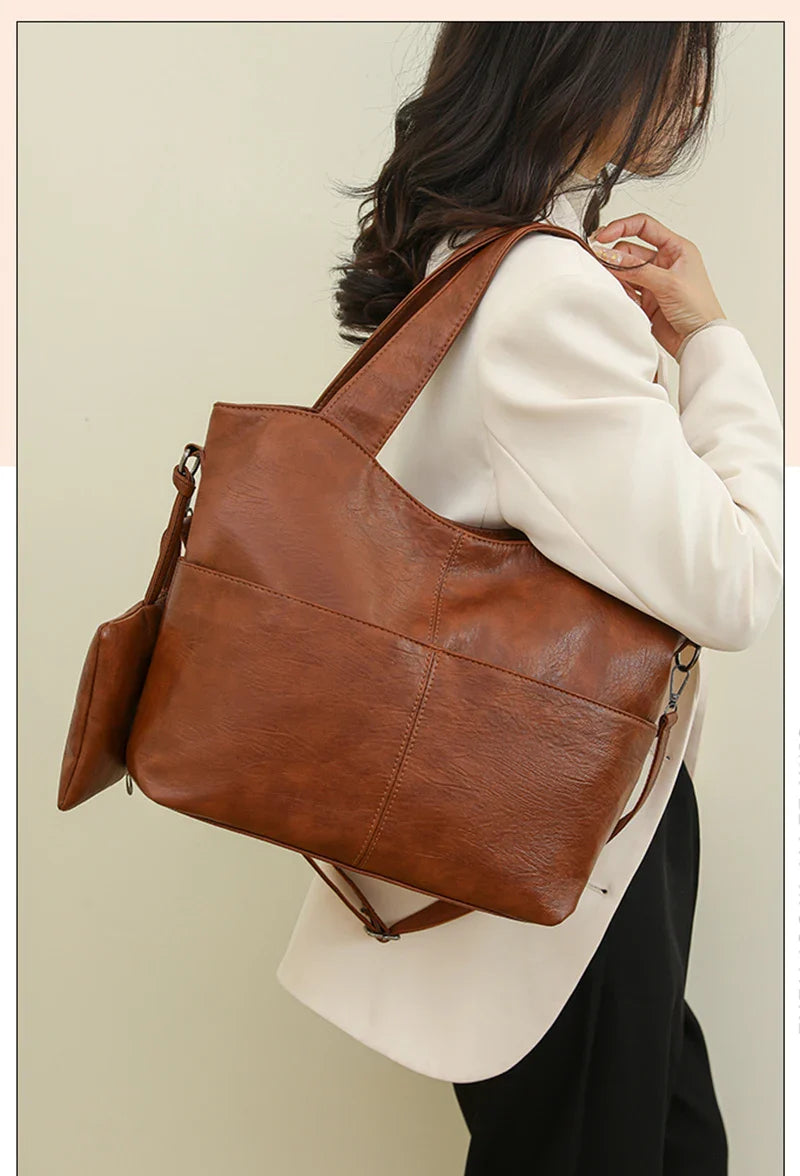 Women's Tote Bag in PU Leather with Crossbody Strap for Autumn Everyday Use