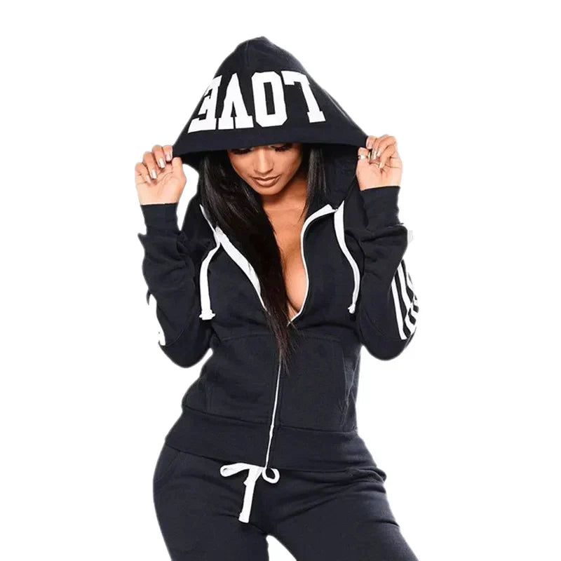 Ensemble de survêtement pour femme à capuche zippée avec pantalon de jogging