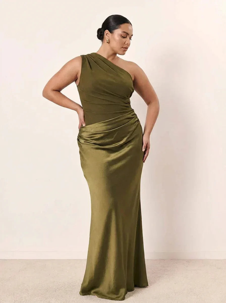 Robe longue asymétrique drapée pour femme